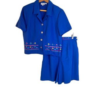 Nancy Bolen City Girl Y2K Short Set Quirky Eclectic Patterned Hem Top Size 10 MD